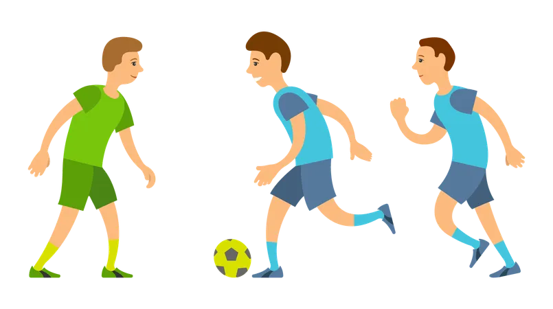 Characters Playing Football Vector Players Wearing Uniform Kicking Ball On Ground Isolated People Running And Competing Challenge Tournament Play イラスト