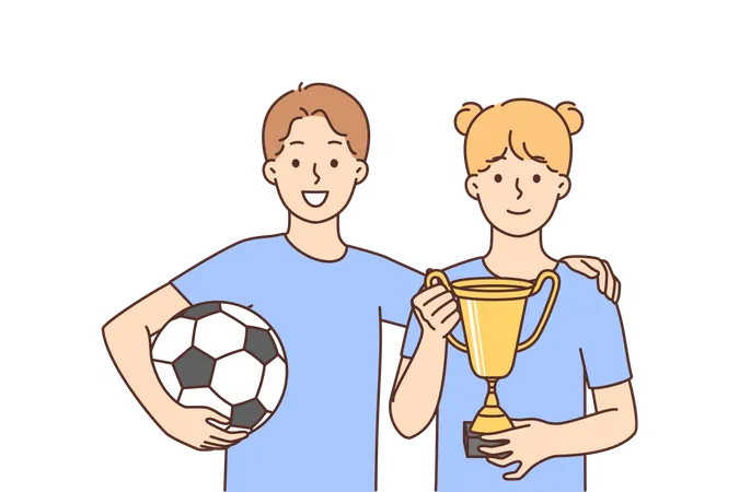 Football team winning trophy  Illustration