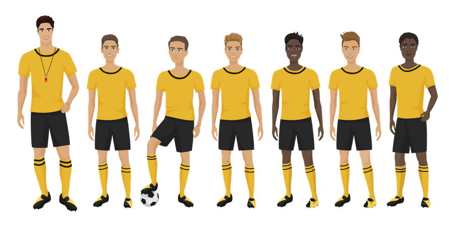 Football team with coach  Illustration