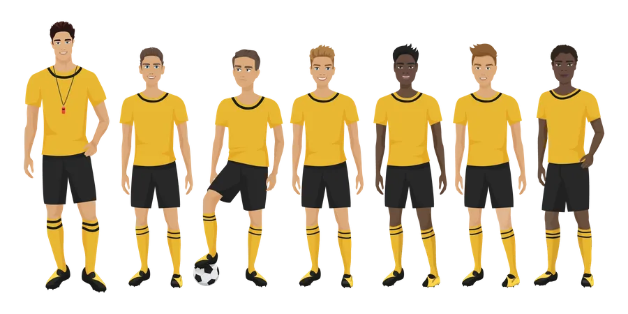 Football team with coach  Illustration