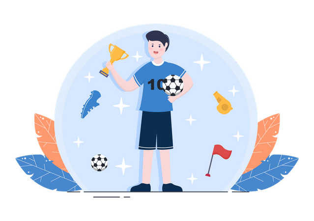 Footballer holding winning trophy  Illustration