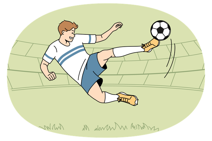 Footballer kick ball on field  Illustration