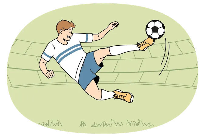 Footballer kick ball on field  Illustration