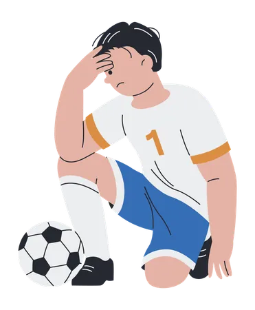 Footballeur triste devant le ballon Vaincu Éliminé  Illustration