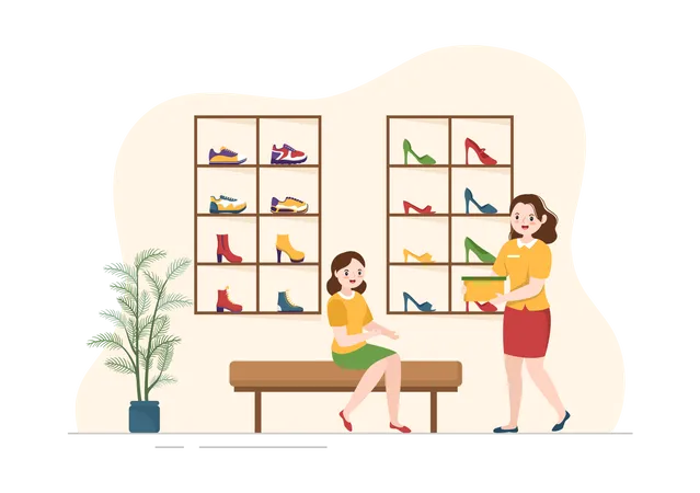 Shoe Store With New Collection Men Or Women Various Models Or Colors Of Sneakers And High Heels In Flat Cartoon Hand Drawn Templates Illustration Illustration