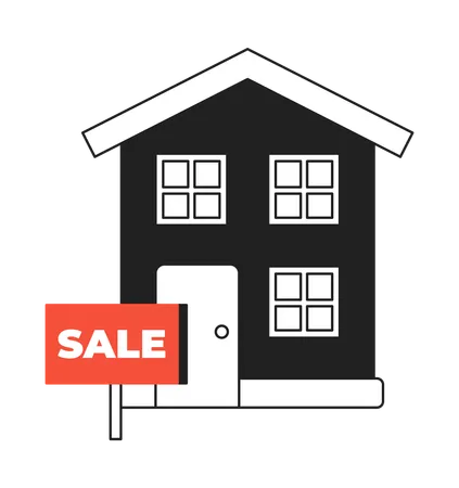 For Sale Sign House Black And White 2 D Illustration Concept Selling Home Property For Sale Isolated Cartoon Outline Object Apartment Real Estate Agency Sign Metaphor Monochrome Vector Art Illustration