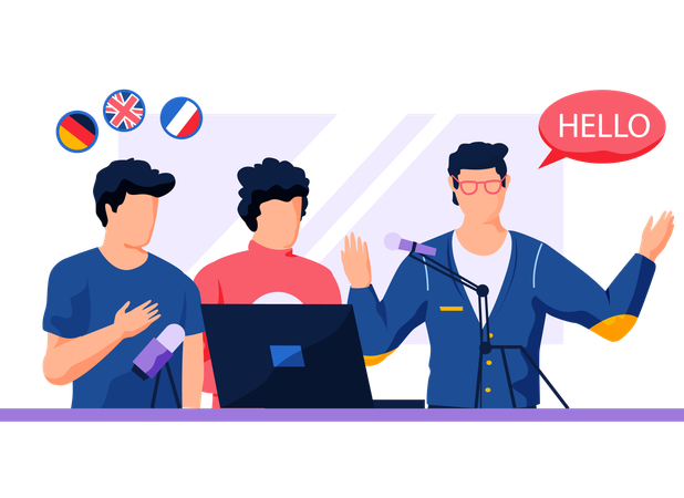 Foreigners are communicating in English while working together  Illustration