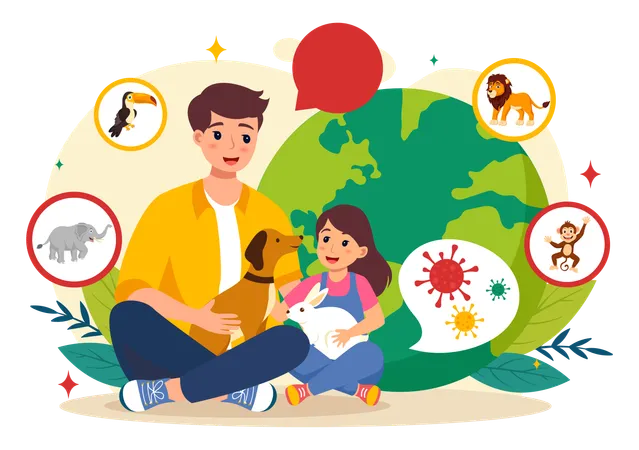 World Zoonoses Day Vector Illustration On 6 July With Various Animals And Plant Which Is In The Forest To Protect In Flat Cartoon Background Design Illustration
