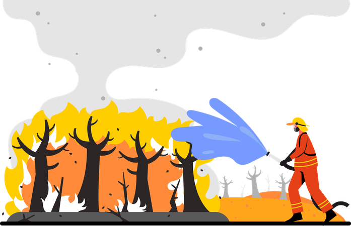 Forest fire causing air pollution  イラスト