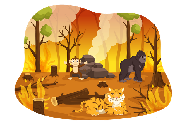Forest fires causing major Deforestation  Illustration