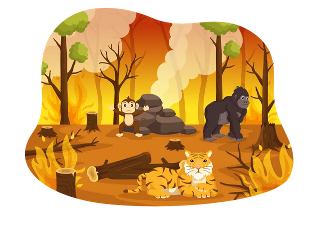 Forest fires causing major Deforestation Illustration