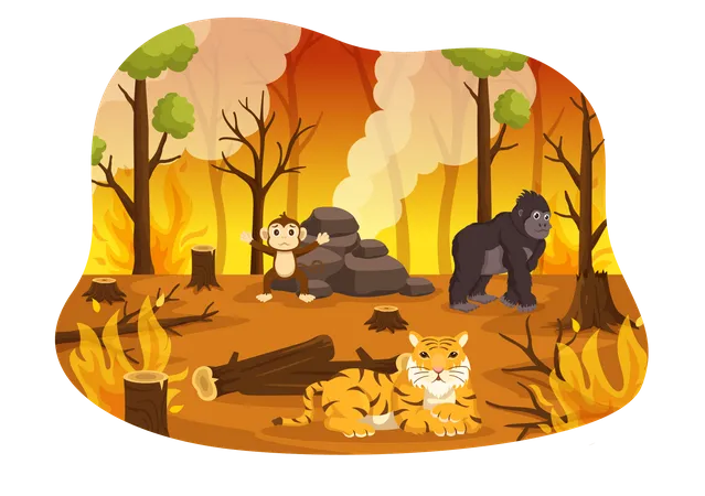 Forest fires causing major Deforestation  Illustration