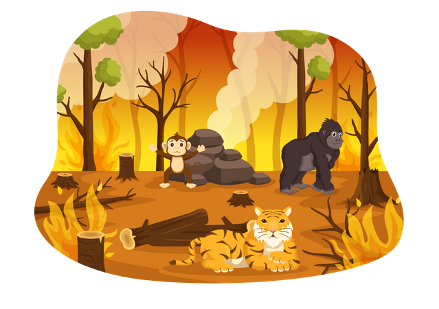 Forest fires causing major Deforestation  Illustration
