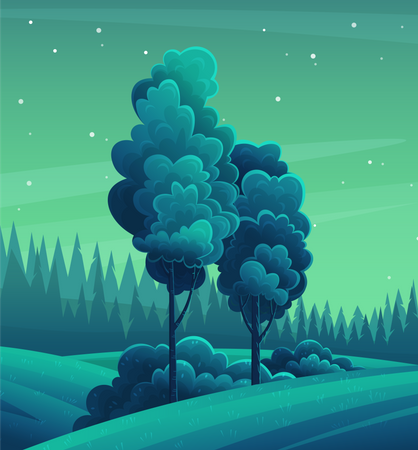 Forest night landscape  イラスト
