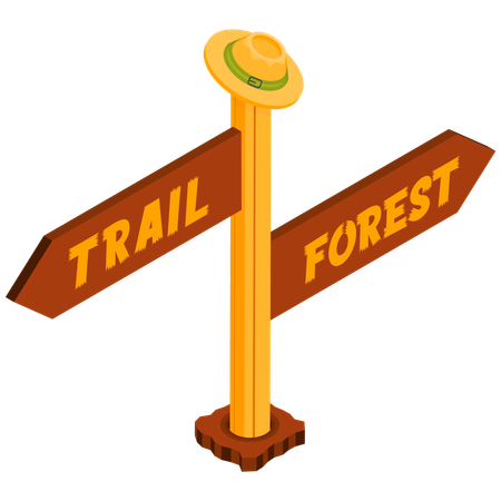 Forest Trail Signpost with Hat  Illustration