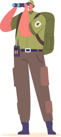 Forester Ranger Holding Binoculars  Illustration