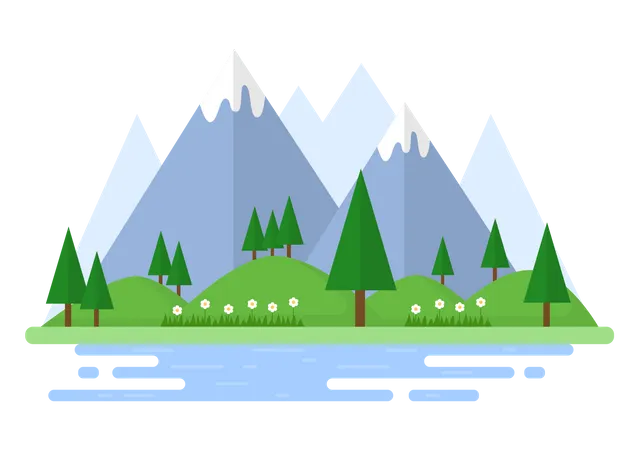 Forêt avec montagne  Illustration