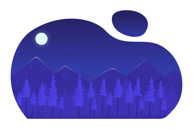 Forêt de montagne éclairée par le clair de lune  Ilustración