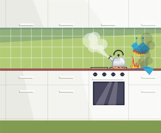 Forgotten teapot on turning on stove  Illustration