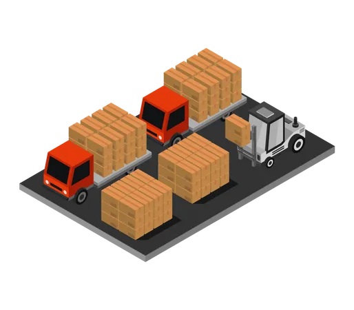 Fork lift loading goods in truck Illustration
