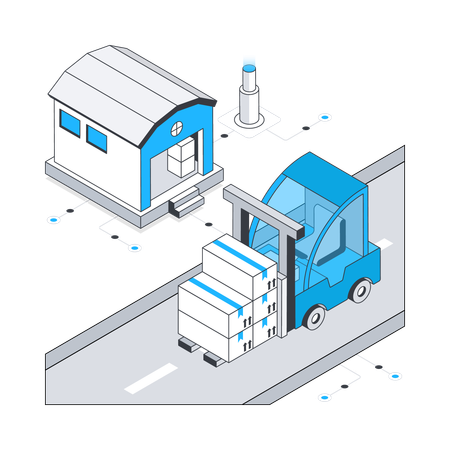 Forklift at warehouse  Illustration