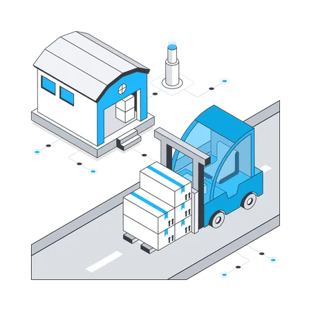 Forklift at warehouse  Illustration