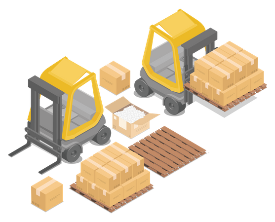 Forklift lifting boxes Illustration
