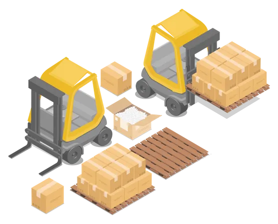 Forklift lifting boxes Illustration