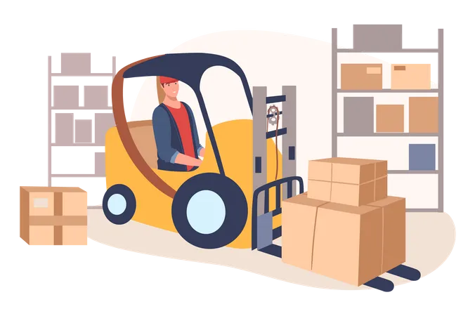 Forklift loading and carry parcels Illustration