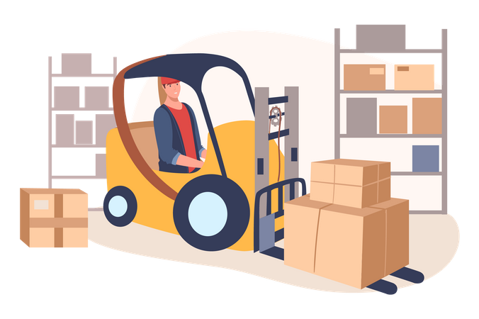 Forklift loading and carry parcels  Illustration