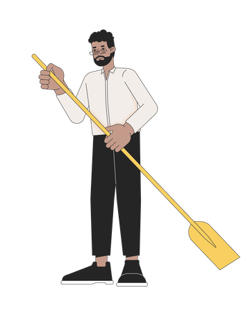 Formal wear black adult man holding paddle  Illustration