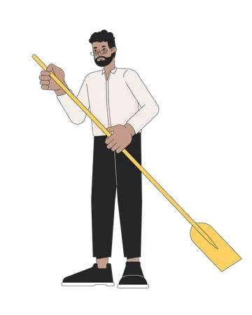 Formal wear black adult man holding paddle  일러스트레이션