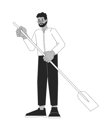 Formal Wear Black Adult Man Holding Paddle Black And White 2 D Line Cartoon Character African American Male Isolated Vector Outline Person Water Paddleboarding Monochromatic Flat Spot Illustration Illustration