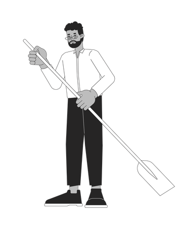 Formal wear black adult man holding paddle  Illustration