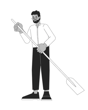 Formal wear black adult man holding paddle  Illustration