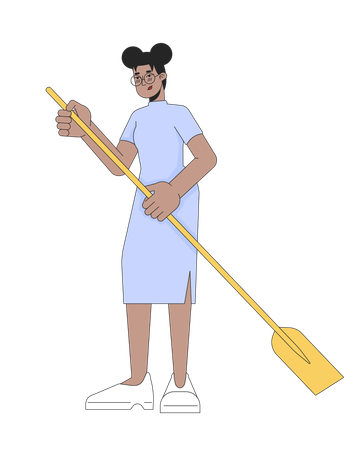 Formal wear black young woman holding paddle  Illustration