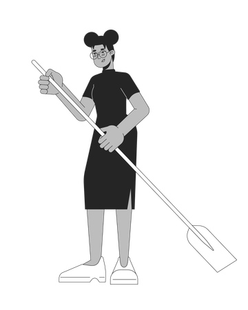 Formal wear black young woman holding paddle  Illustration