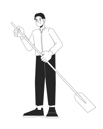 Formal wear korean man holding paddle  Illustration