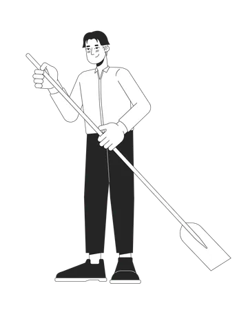 Formal wear korean man holding paddle  Illustration