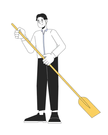 Formal wear korean man holding paddle  Illustration