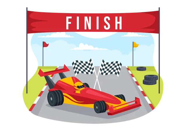 Formula racing car at finish line  Illustration