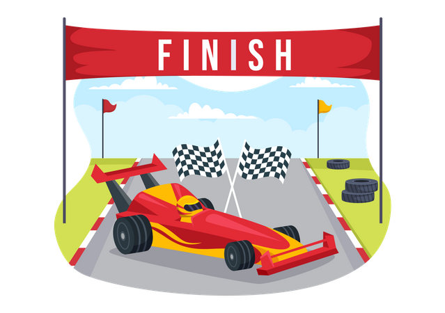 Formula racing car at finish line  Illustration