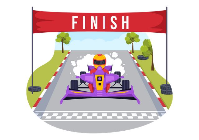 Formula racing car reaching finish line  Illustration