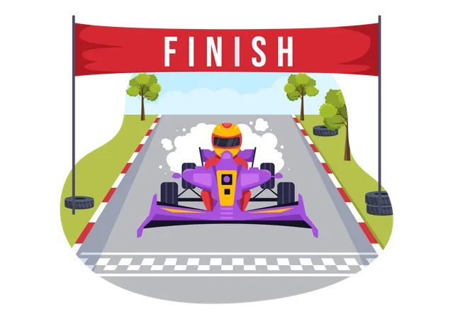 Formula racing car reaching finish line  Illustration