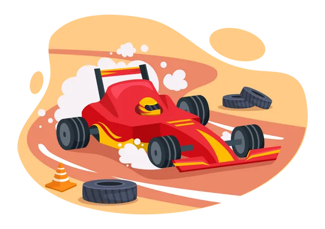 Formula Racing Sport Car Reach On Race Circuit The Finish Line Cartoon Illustration To Win The Championship In Flat Style Hand Drawn Templates Design Illustration