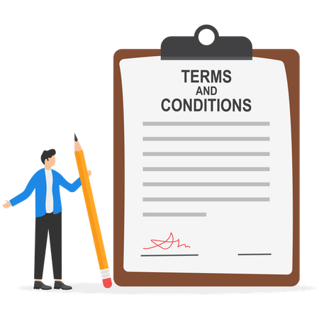 Homme vérifiant le formulaire et acceptant les termes et conditions  Illustration