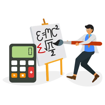 Cientista calculando fórmulas  Ilustração