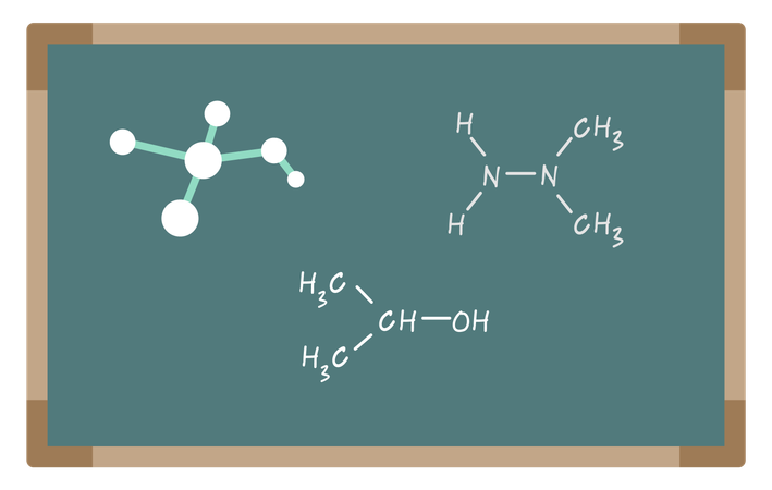 Formule moléculaire chimique écrite sur un tableau noir  Illustration