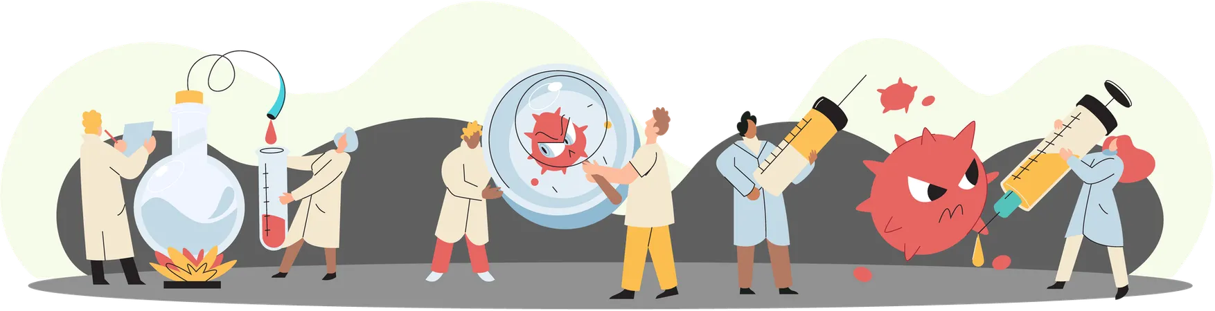 Forscherteam aus Laboranten mit Reagenzgläsern  Illustration