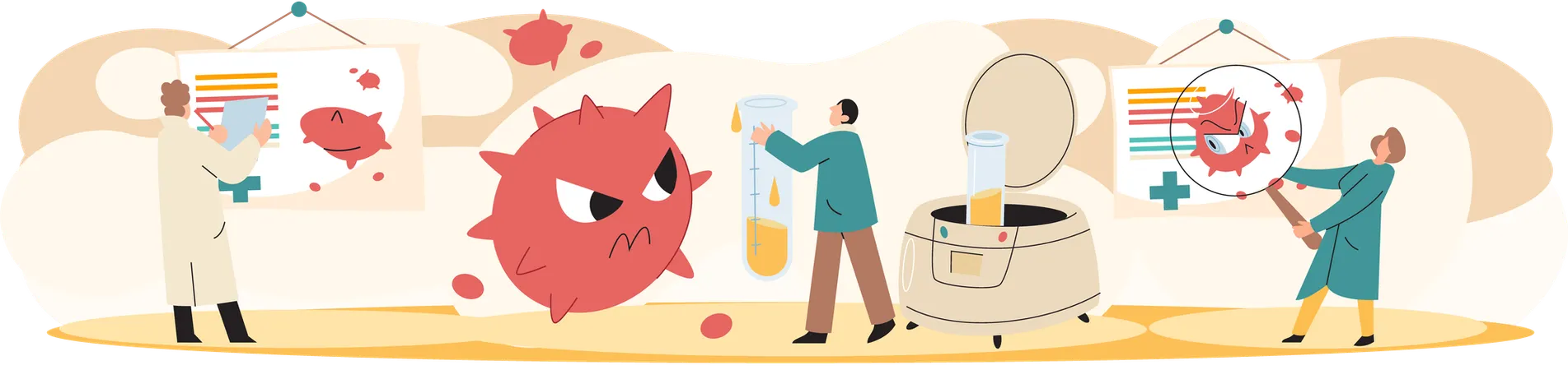 Forscherteam aus Laboranten mit Reagenzgläsern  Illustration